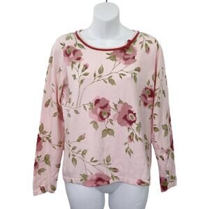 Emma James Women's Sweater Size M Pink Roses Floral Bow Accent Long Sleeved